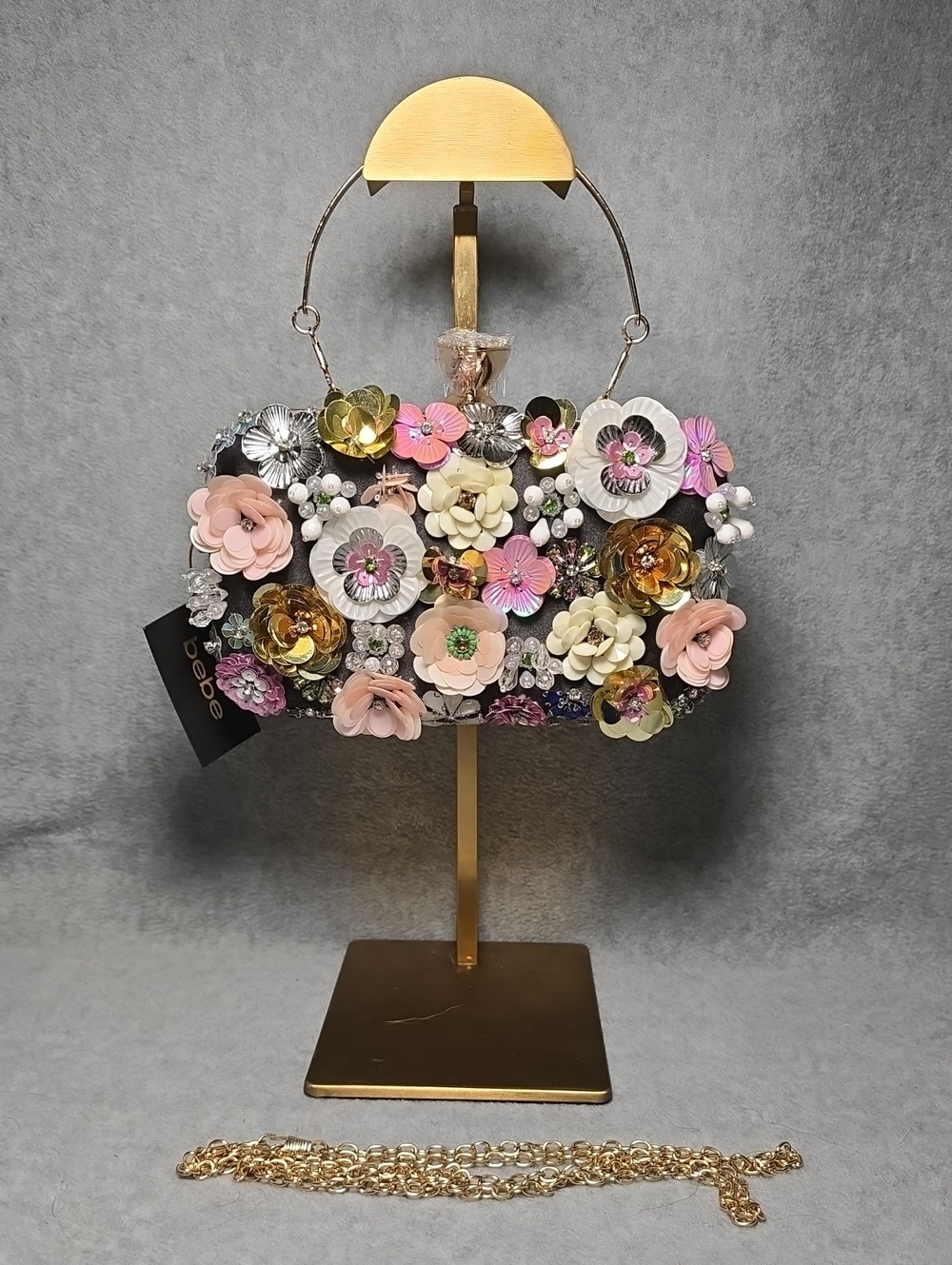 bebe Floral Embellished Top-Handle Clutch - Pink, White, Gold, Black